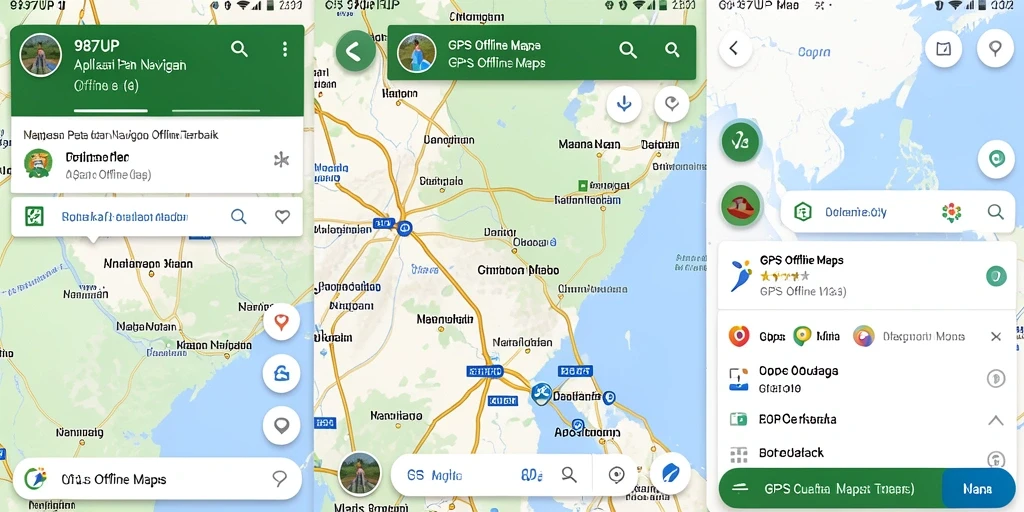 Tampilan antarmuka aplikasi GPS Offline Maps 987UP yang user-friendly.
