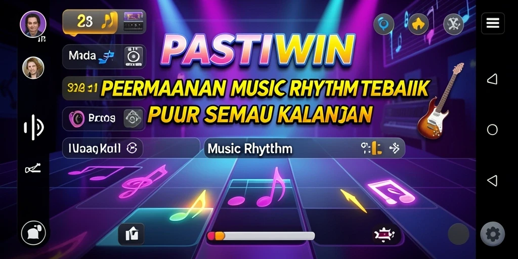 Tampilan antarmuka seru dalam permainan Musik Rhythm PASTIWIN.