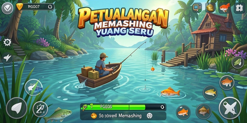 Antarmuka pengguna PRG007 yang menarik saat memancing ikan.